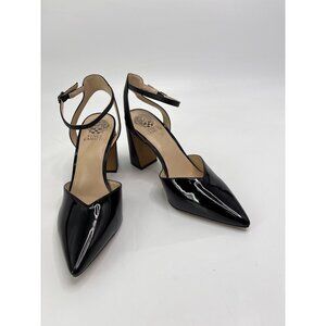 Vince Camuto Ambrei Ankle Strap Pointy Toe Heels Two Tone Patent Black Sz 11